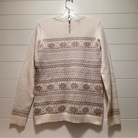 Talbots Women’s Shimmer Snowflake Fair Isle Crewneck Sweater Size XS Cream/Gold‎ - Picture 6 of 9